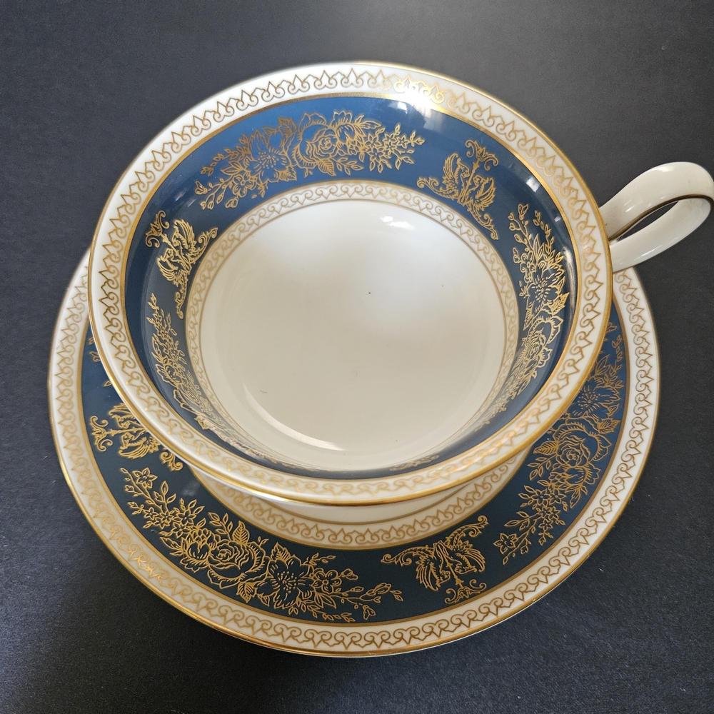 Wedgwood Columbia Blue & Gold Bone China R4509 Tea Cup and Saucer